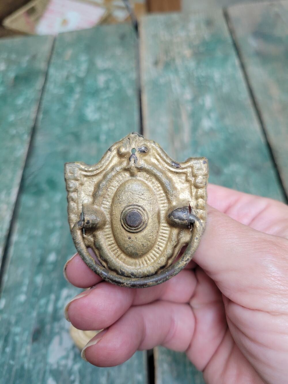 6 Vintage Ring Drawer Pulls, Metal Salvage Lot, Single Screw